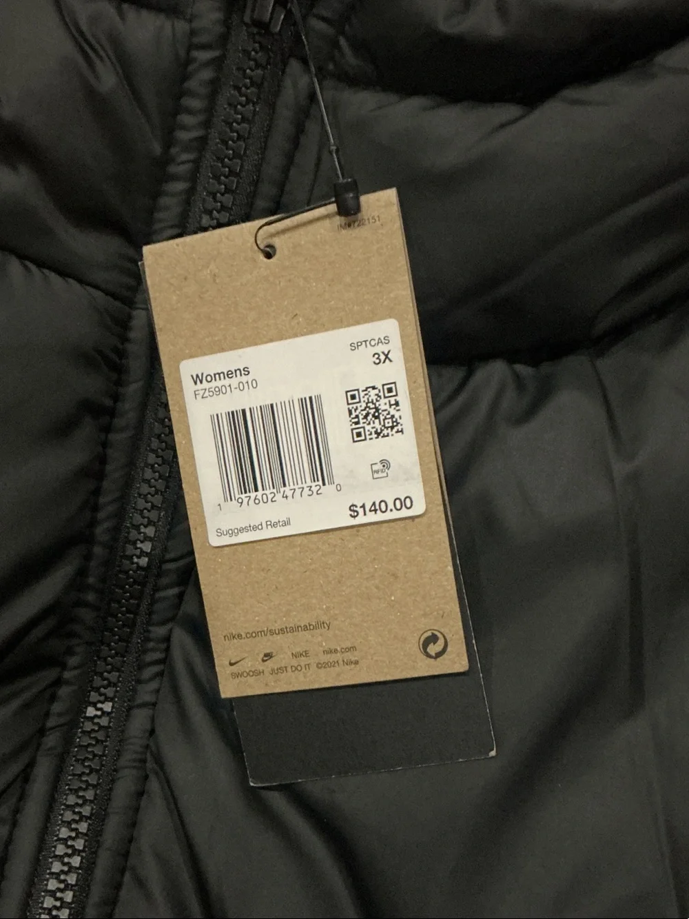 Nike Black Hooded Quilted Puffer Coat FZ5901-010